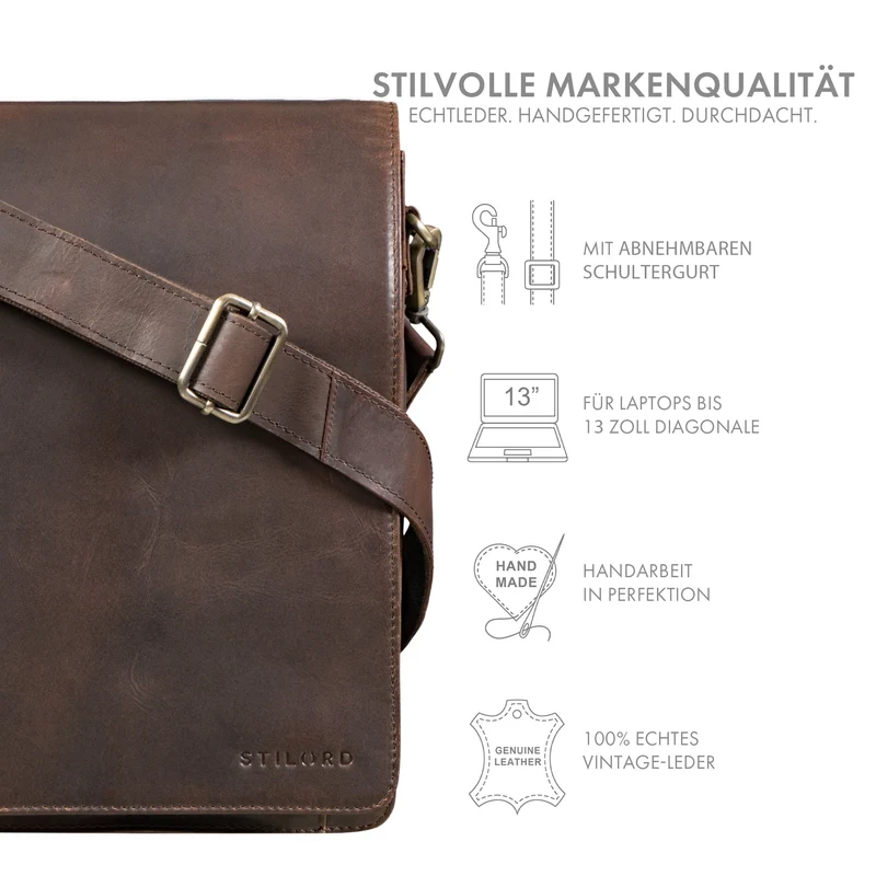 "Oxford" Vintage Umhängetasche Leder Herren mittel-groß DIN A4