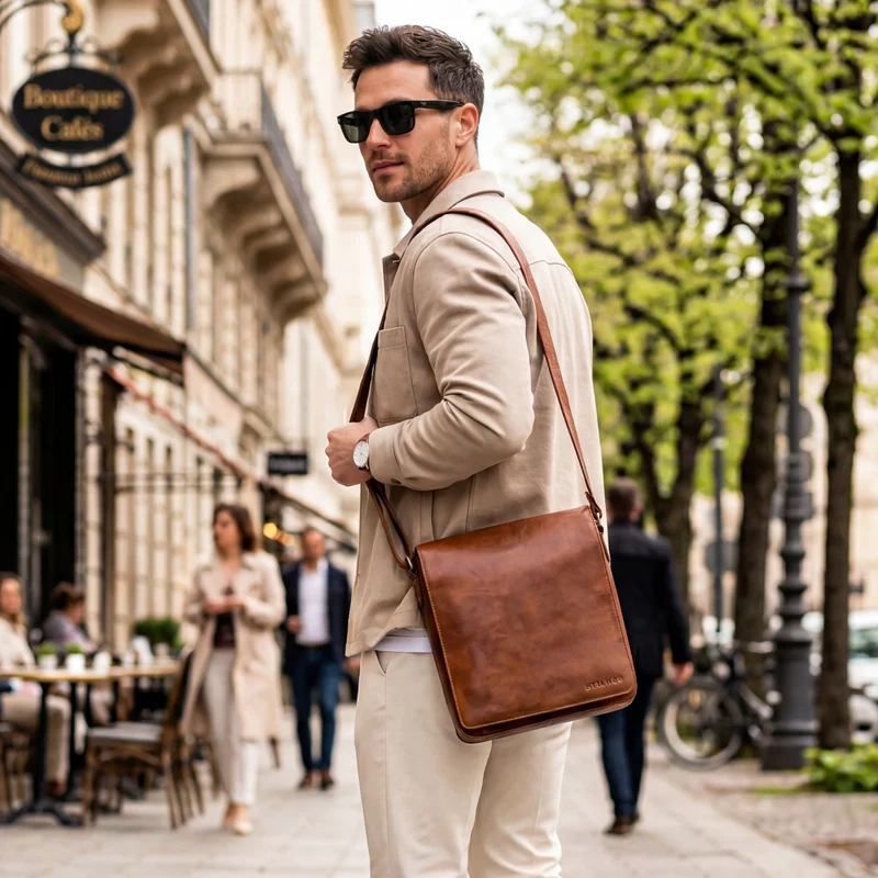 "Oxford" Vintage Umhängetasche Leder Herren mittel-groß DIN A4