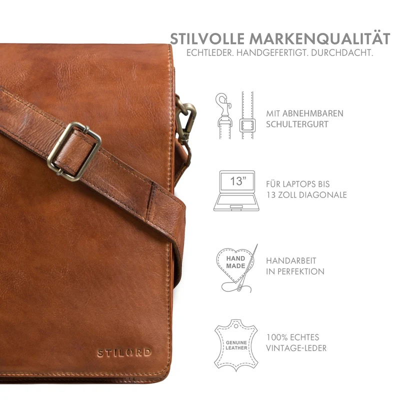 "Oxford" Vintage Umhängetasche Leder Herren mittel-groß DIN A4