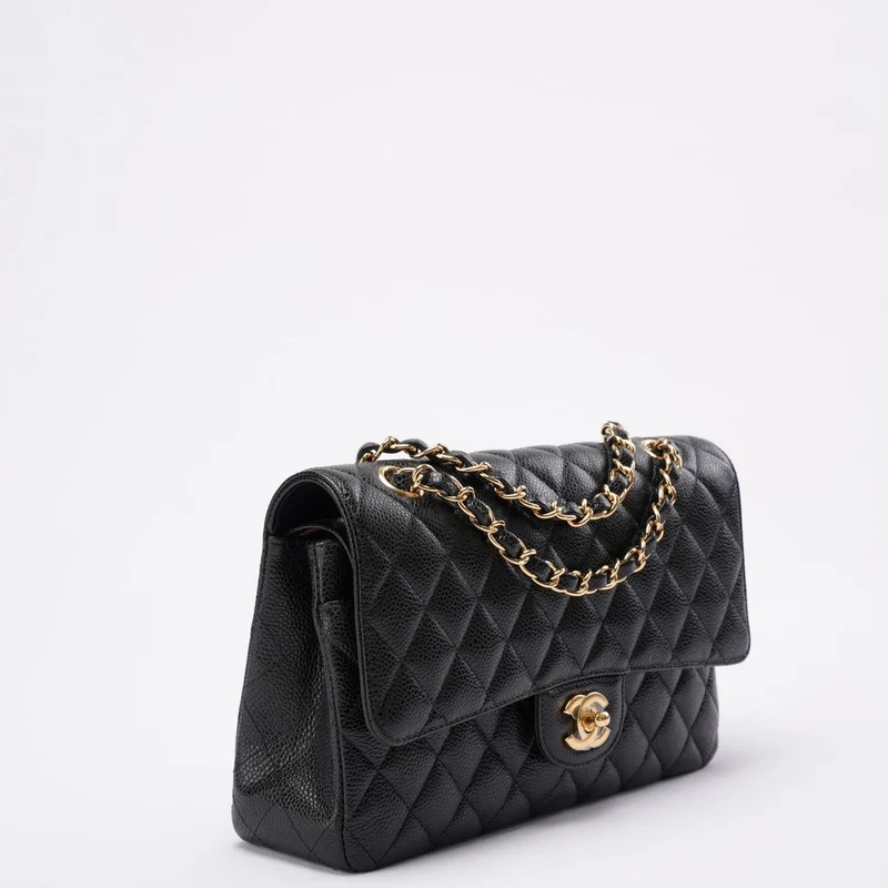 Chanel Schwarze klassische Doppel-Flap-Tasche Caviar