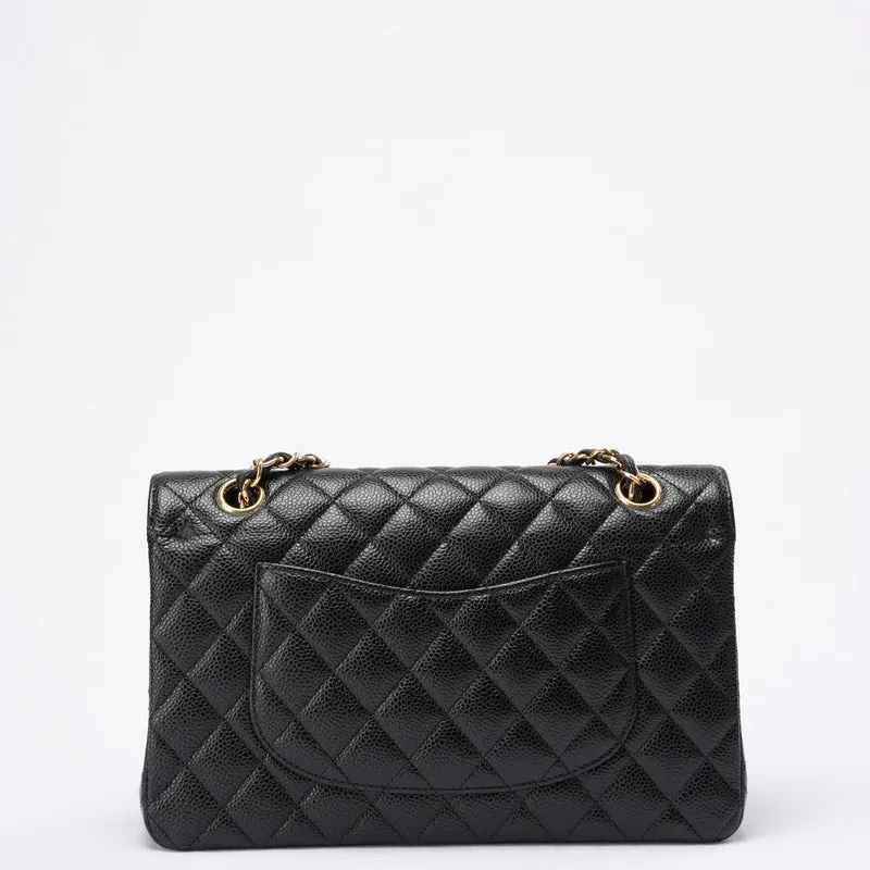 Chanel Schwarze klassische Doppel-Flap-Tasche Caviar