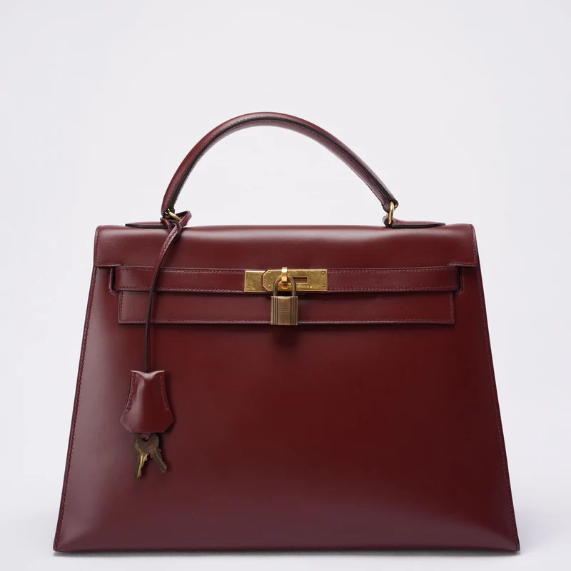 Hermes Vintgae Kelly 32 Burgunderrotes Boxleder 1985