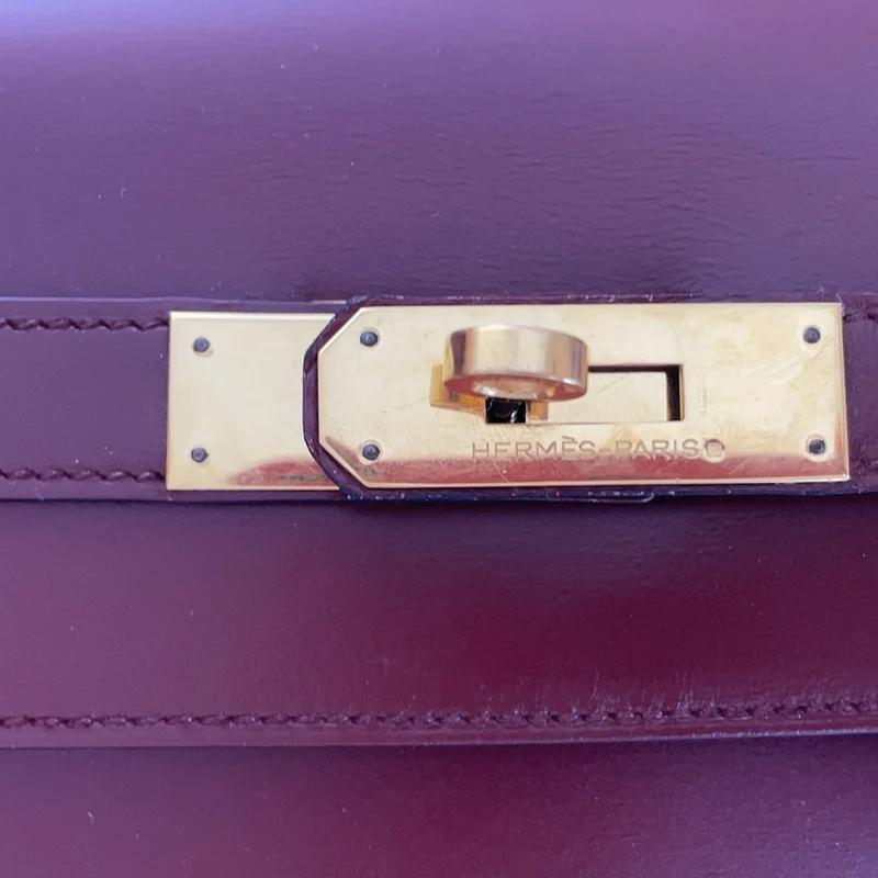 Hermes Vintgae Kelly 32 Burgunderrotes Boxleder 1985