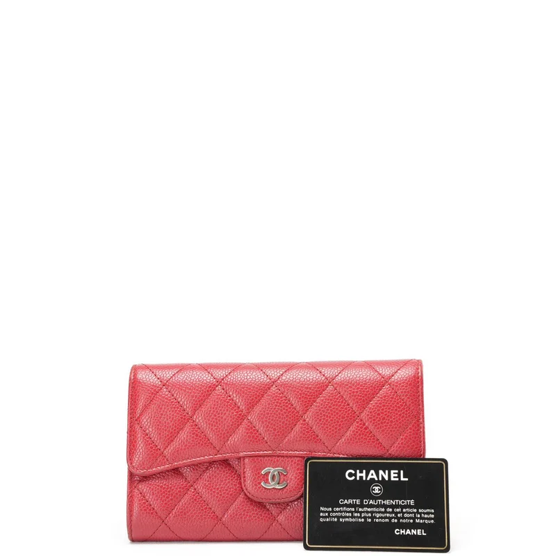 Chanel Rote große Klappenbrieftasche Caviar 2014-2015