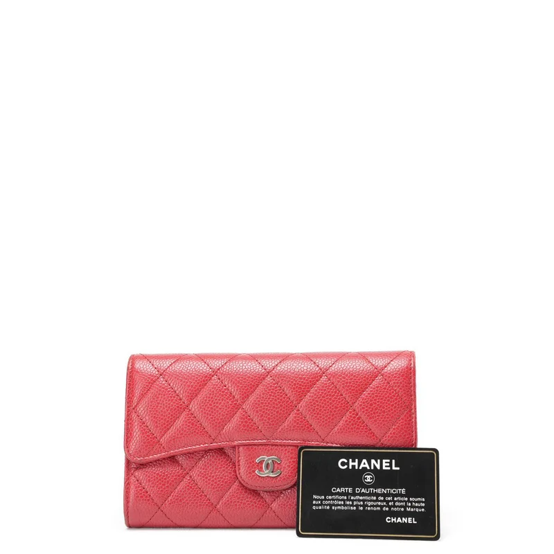 Chanel Rote große Klappenbrieftasche Caviar 2014-2015