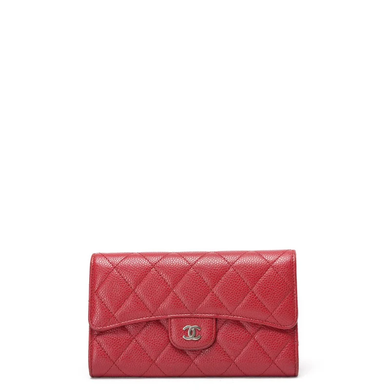 Chanel Rote große Klappenbrieftasche Caviar 2014-2015