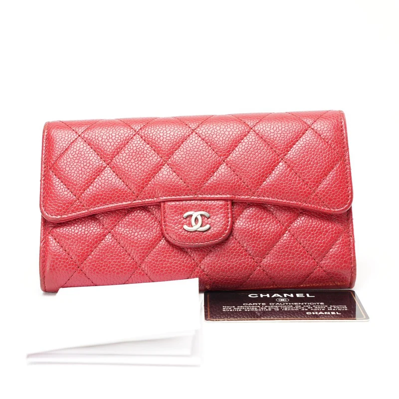Chanel Rote große Klappenbrieftasche Caviar 2014-2015