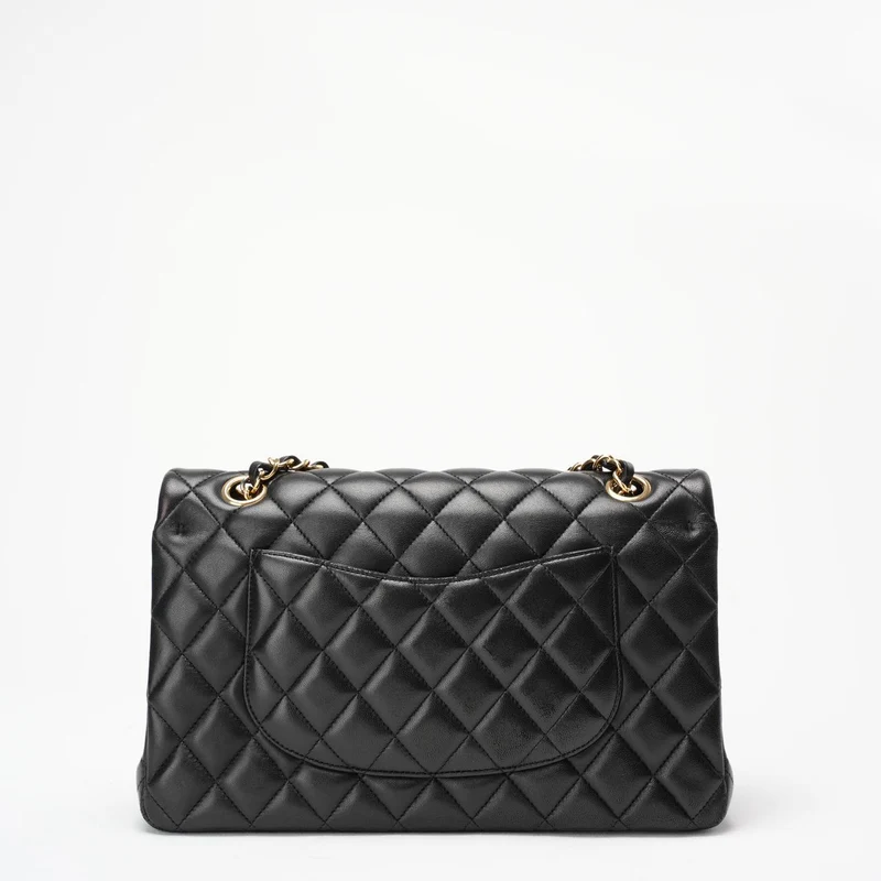 Chanel Schwarzes mittelgroßes Lammleder mit Doppelklappe 2014-2015