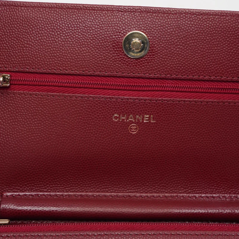 Chanel Burgunderrote Geldbörse mit Kette WOC Caviar 2019