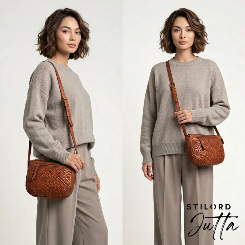 "Jutta" Kleine Echtleder Vintage Flechttasche für Damen