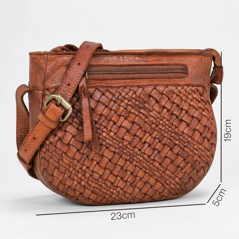 "Jutta" Kleine Echtleder Vintage Flechttasche für Damen