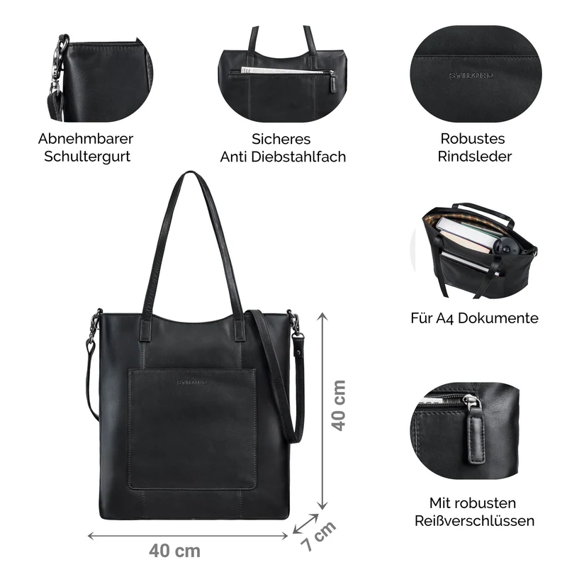 "Trixie" XL Shopper Leder Damen mit Schultergurt für 16 Zoll Laptop