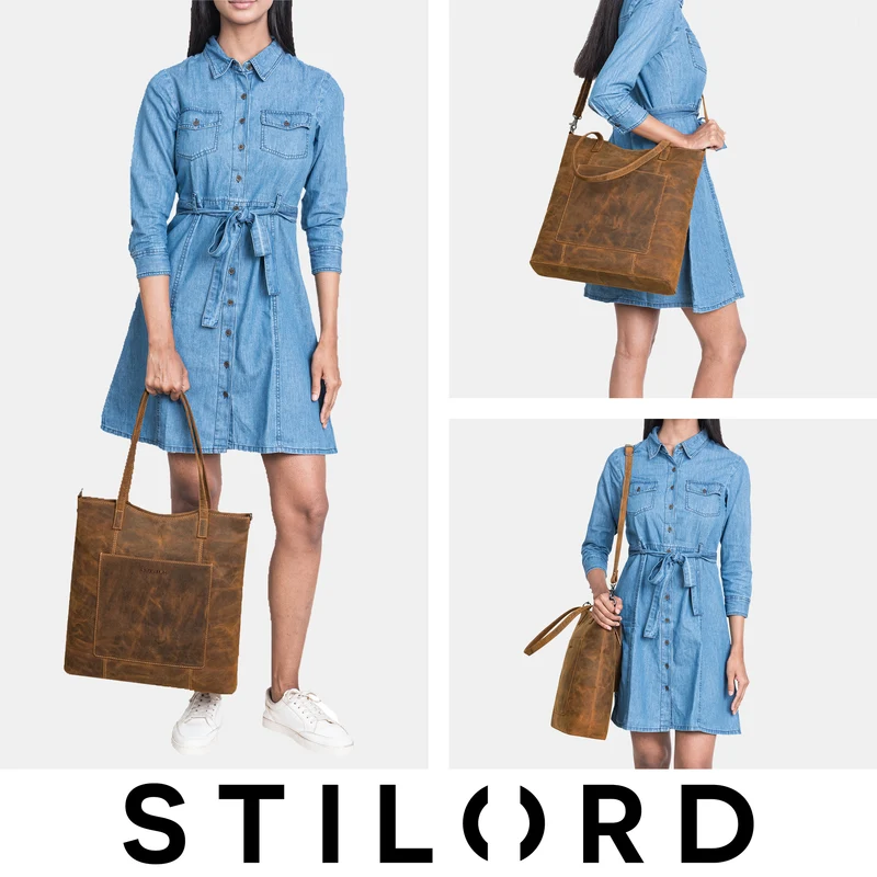 "Trixie" XL Shopper Leder Damen mit Schultergurt für 16 Zoll Laptop
