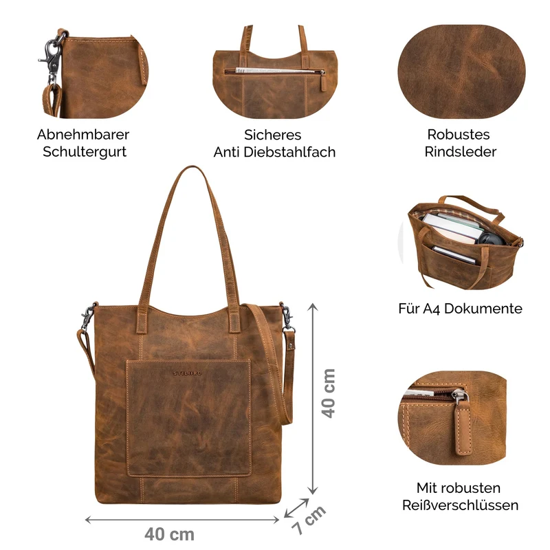 "Trixie" XL Shopper Leder Damen mit Schultergurt für 16 Zoll Laptop