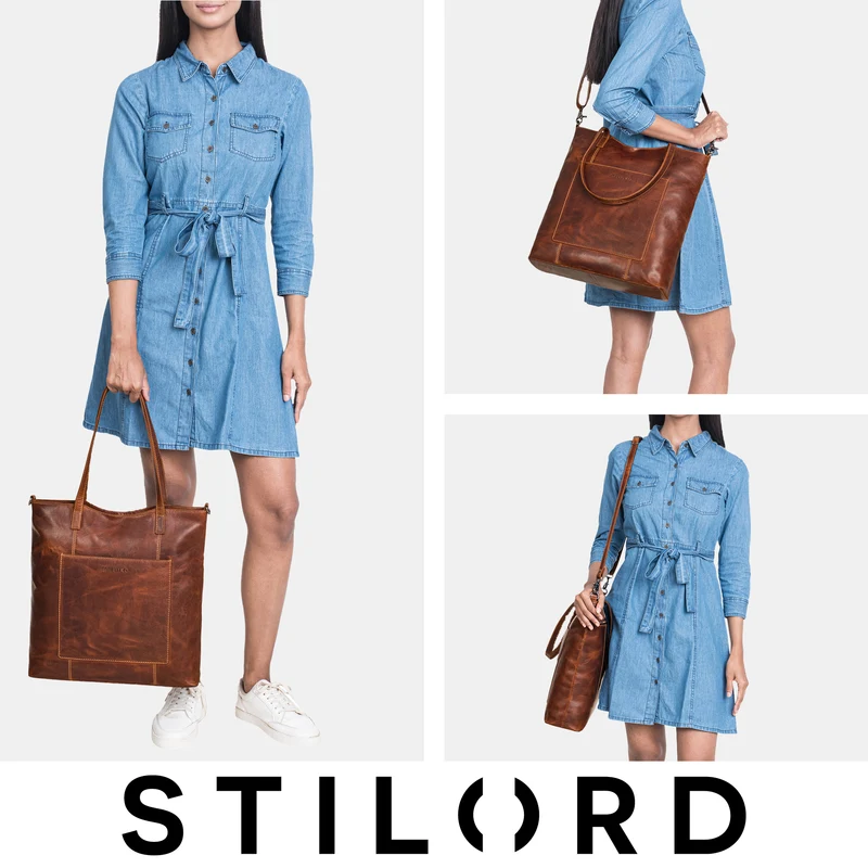 "Trixie" XL Shopper Leder Damen mit Schultergurt für 16 Zoll Laptop