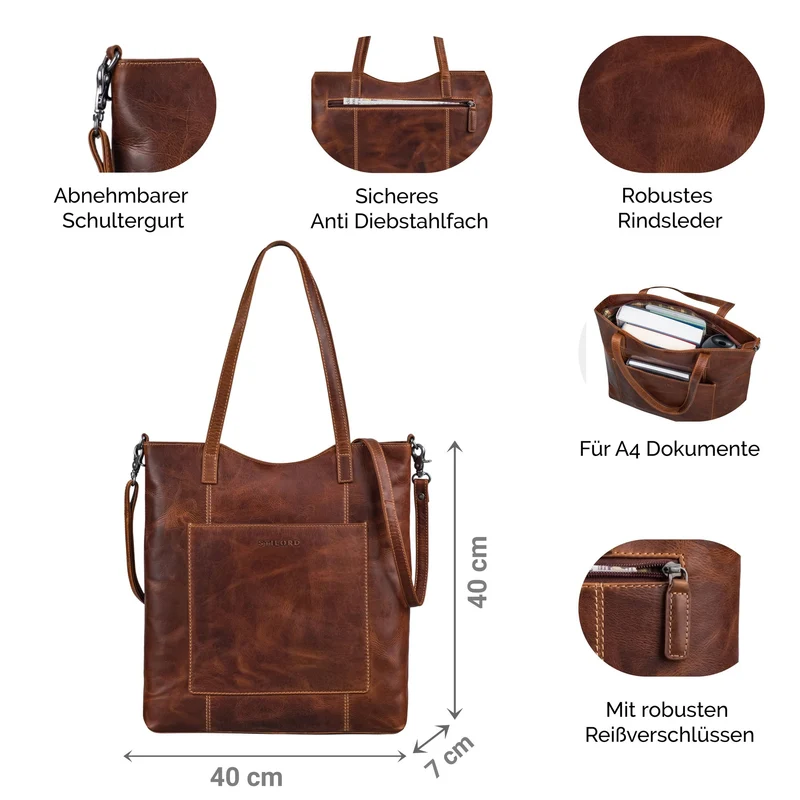 "Trixie" XL Shopper Leder Damen mit Schultergurt für 16 Zoll Laptop