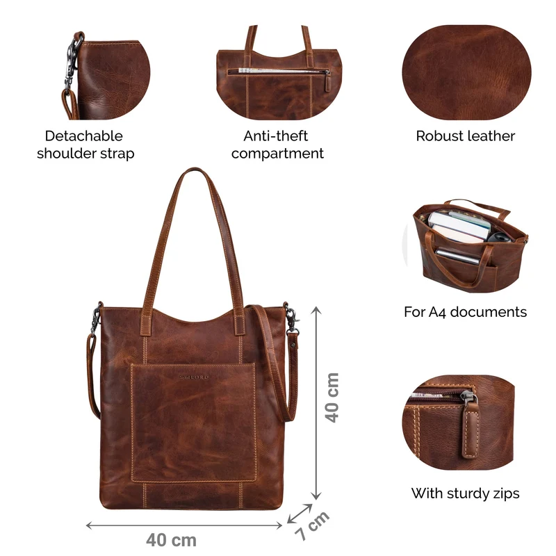 "Trixie" XL Shopper Leder Damen mit Schultergurt für 16 Zoll Laptop