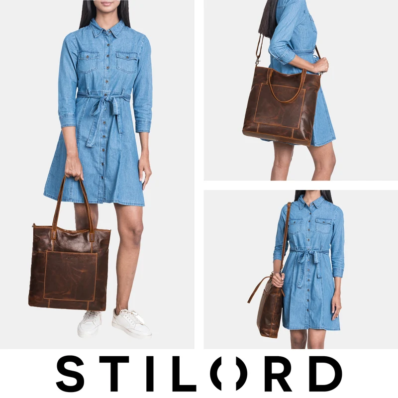 "Trixie" XL Shopper Leder Damen mit Schultergurt für 16 Zoll Laptop