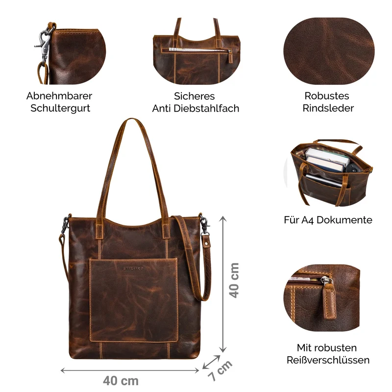 "Trixie" XL Shopper Leder Damen mit Schultergurt für 16 Zoll Laptop