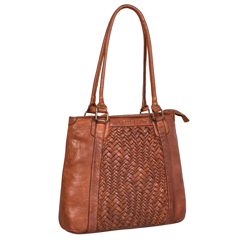 "Nadia" Stylishe Handtasche Damen Mittelgroß Leder in Flechtoptik