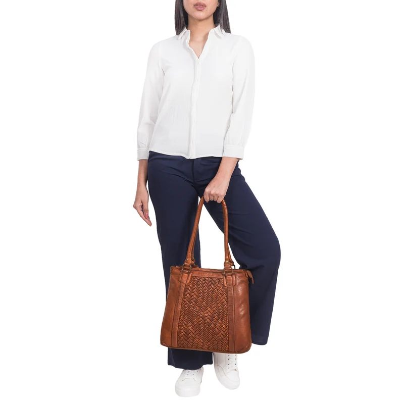 "Nadia" Stylishe Handtasche Damen Mittelgroß Leder in Flechtoptik