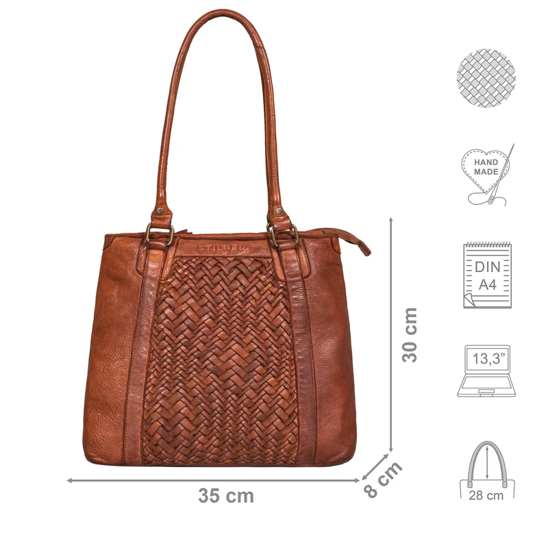 "Nadia" Stylishe Handtasche Damen Mittelgroß Leder in Flechtoptik