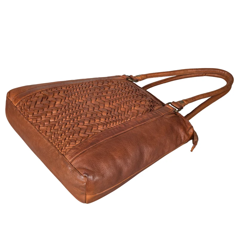 "Nadia" Stylishe Handtasche Damen Mittelgroß Leder in Flechtoptik