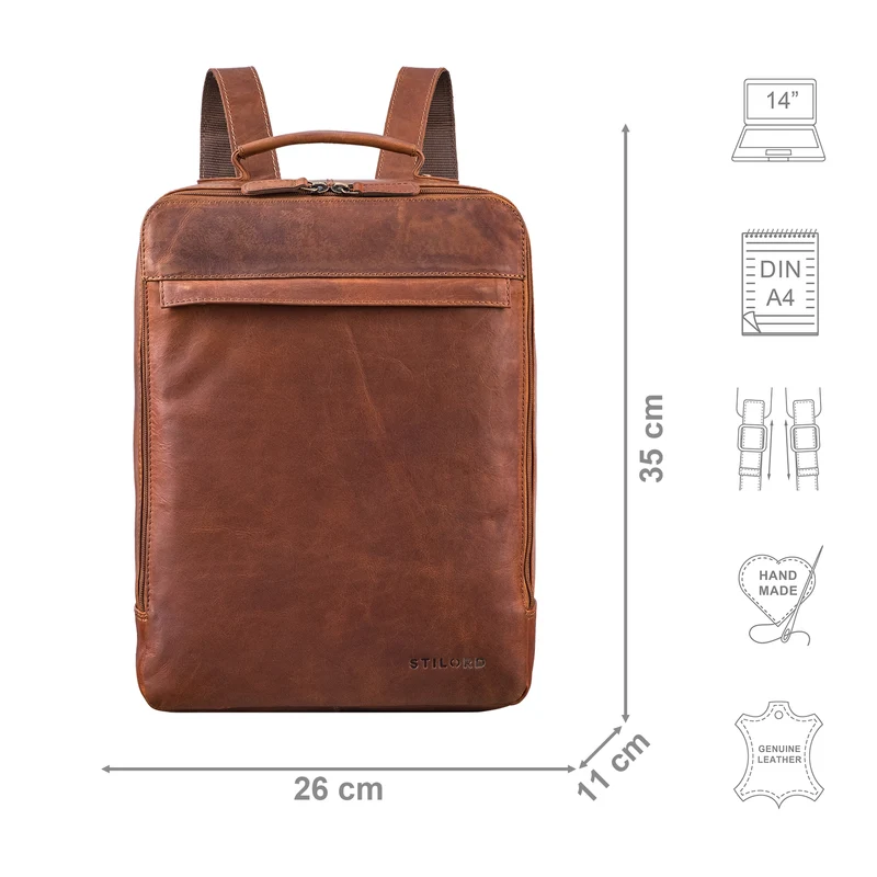 "Claudio" Leder Rucksack Herren & Damen Mittelgroß für 13 - 14 Zoll