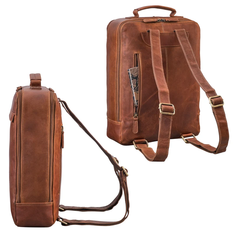 "Claudio" Leder Rucksack Herren & Damen Mittelgroß für 13 - 14 Zoll