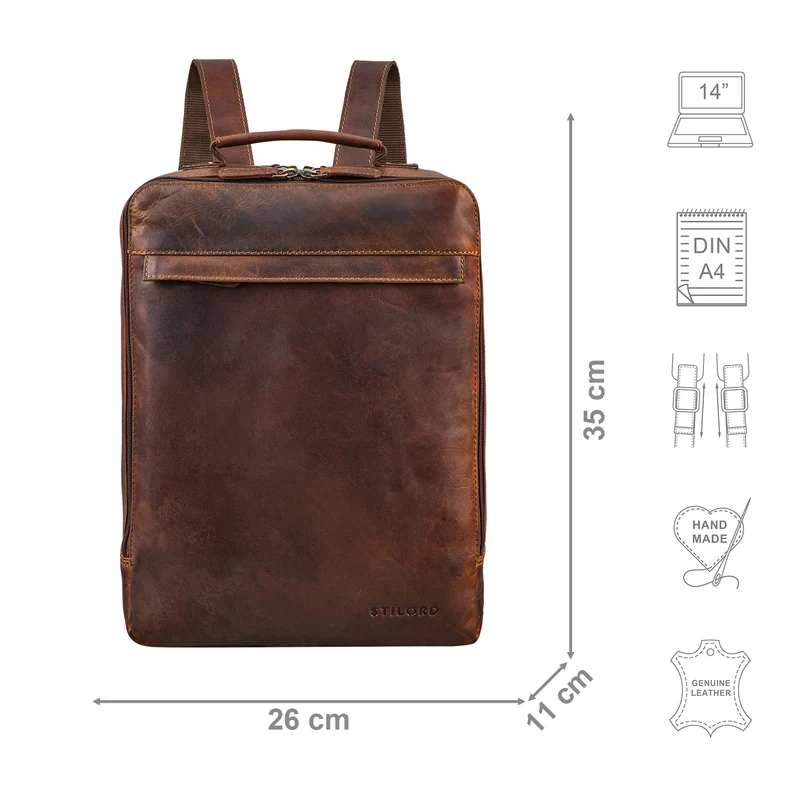 "Claudio" Leder Rucksack Herren & Damen Mittelgroß für 13 - 14 Zoll