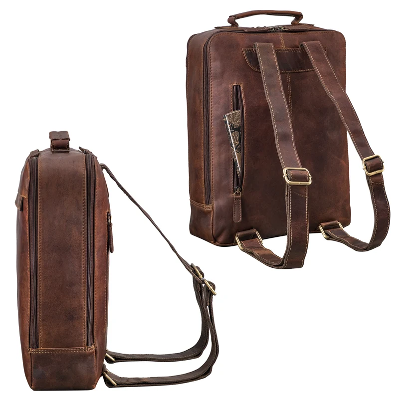 "Claudio" Leder Rucksack Herren & Damen Mittelgroß für 13 - 14 Zoll