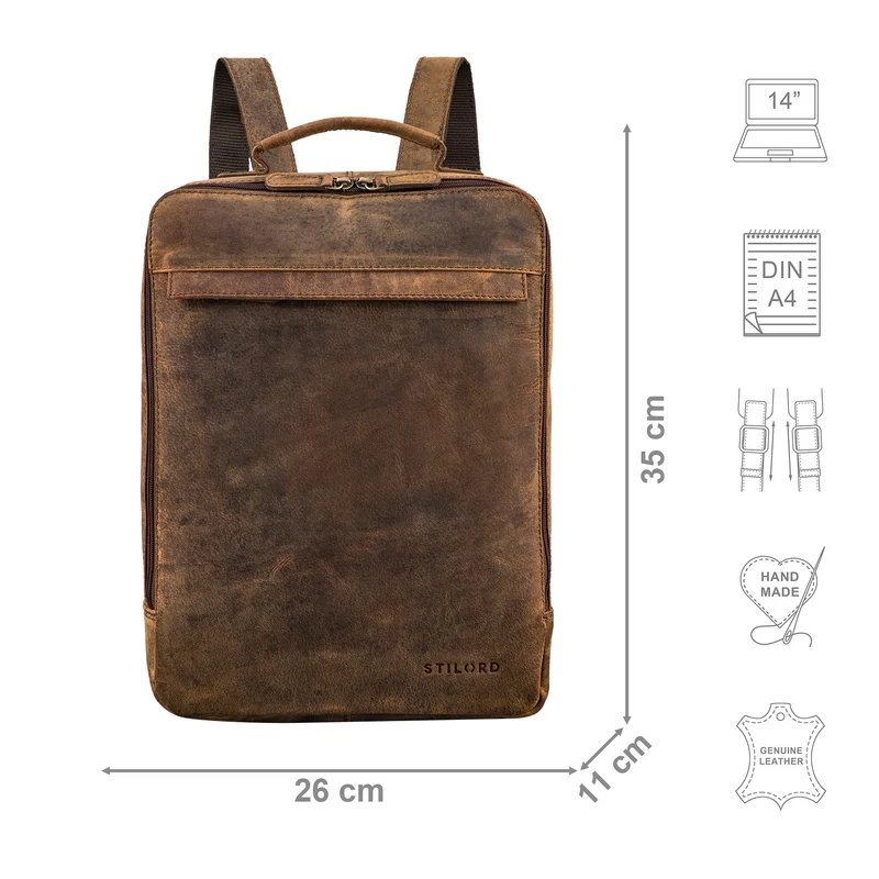 "Claudio" Leder Rucksack Herren & Damen Mittelgroß für 13 - 14 Zoll