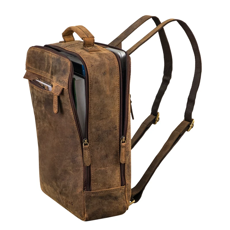 "Claudio" Leder Rucksack Herren & Damen Mittelgroß für 13 - 14 Zoll
