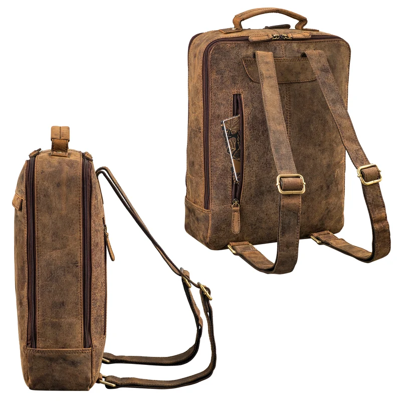 "Claudio" Leder Rucksack Herren & Damen Mittelgroß für 13 - 14 Zoll
