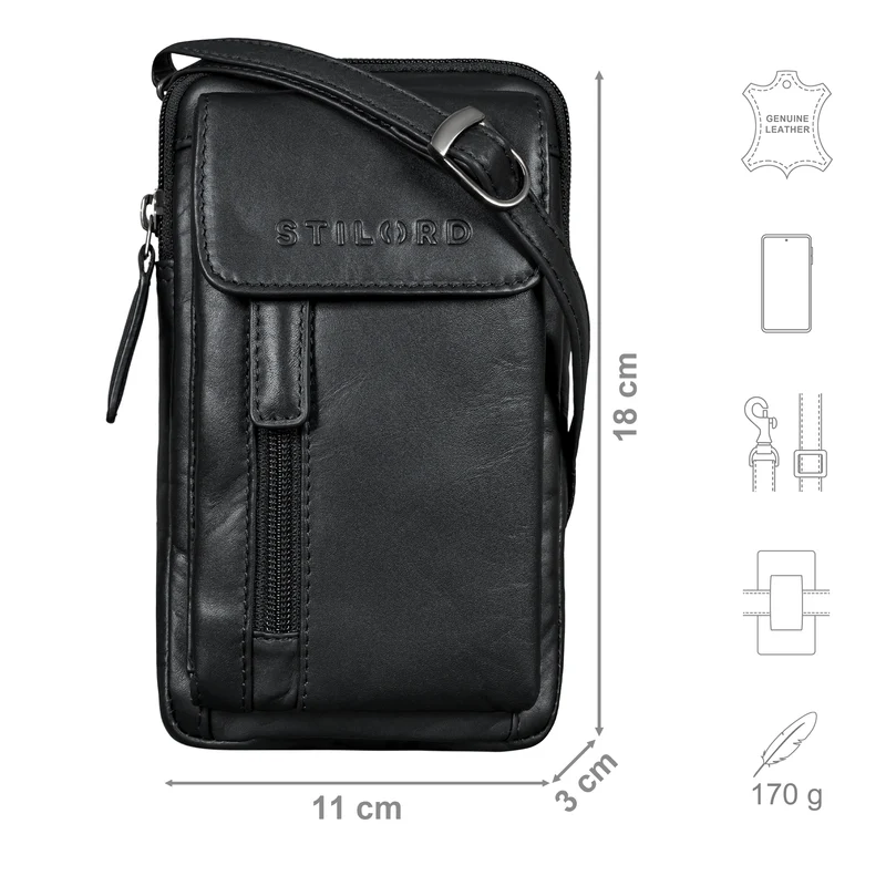 "Mael" 2-in-1 Umhängetasche Herren Leder Handytasche Gürteltasche