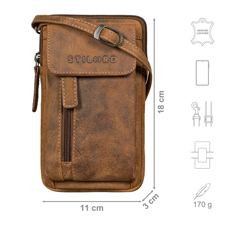 "Mael" 2-in-1 Umhängetasche Herren Leder Handytasche Gürteltasche
