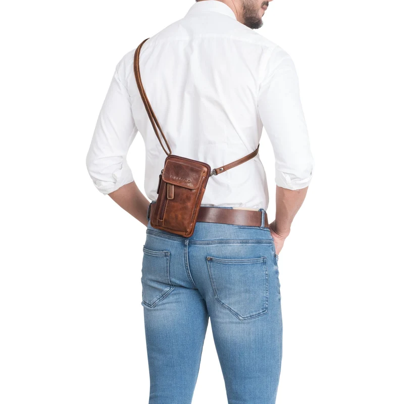 "Mael" 2-in-1 Umhängetasche Herren Leder Handytasche Gürteltasche