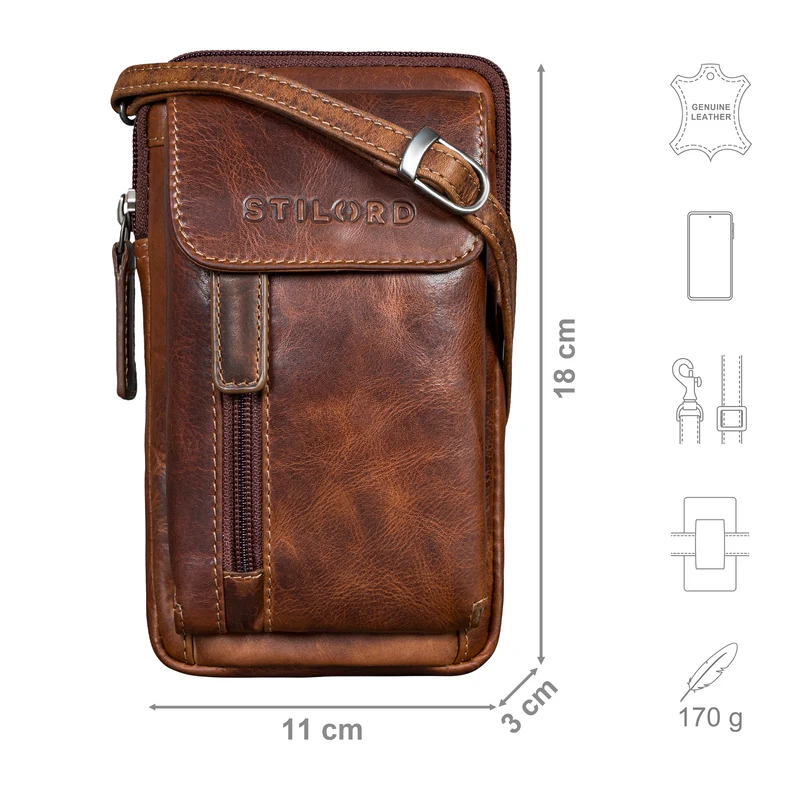 "Mael" 2-in-1 Umhängetasche Herren Leder Handytasche Gürteltasche