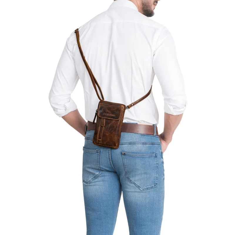 "Mael" 2-in-1 Umhängetasche Herren Leder Handytasche Gürteltasche