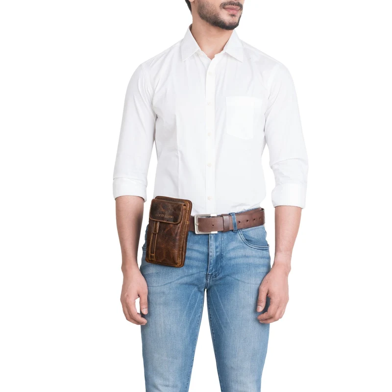 "Mael" 2-in-1 Umhängetasche Herren Leder Handytasche Gürteltasche