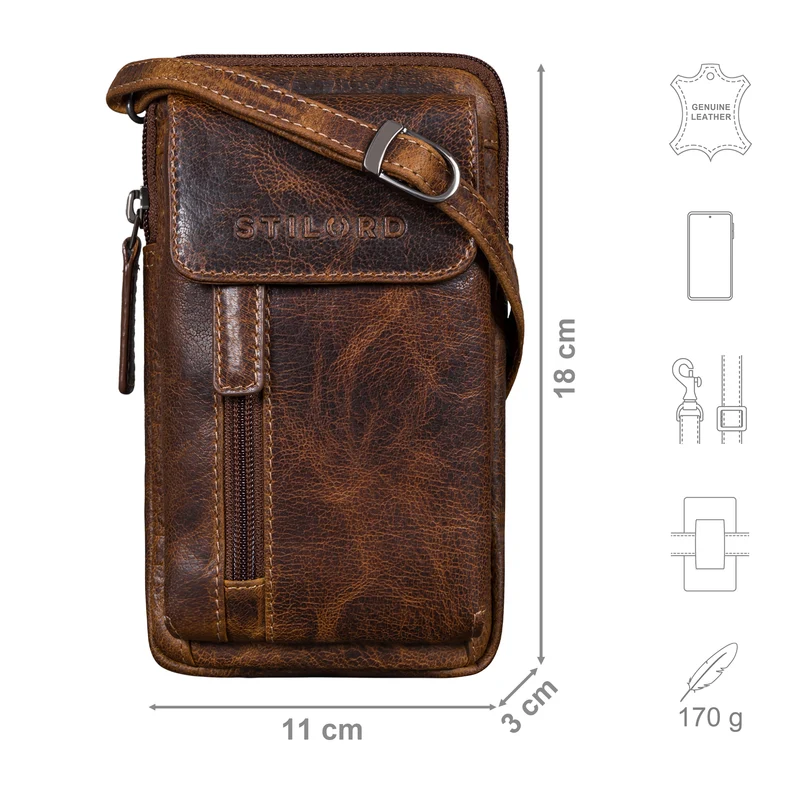"Mael" 2-in-1 Umhängetasche Herren Leder Handytasche Gürteltasche