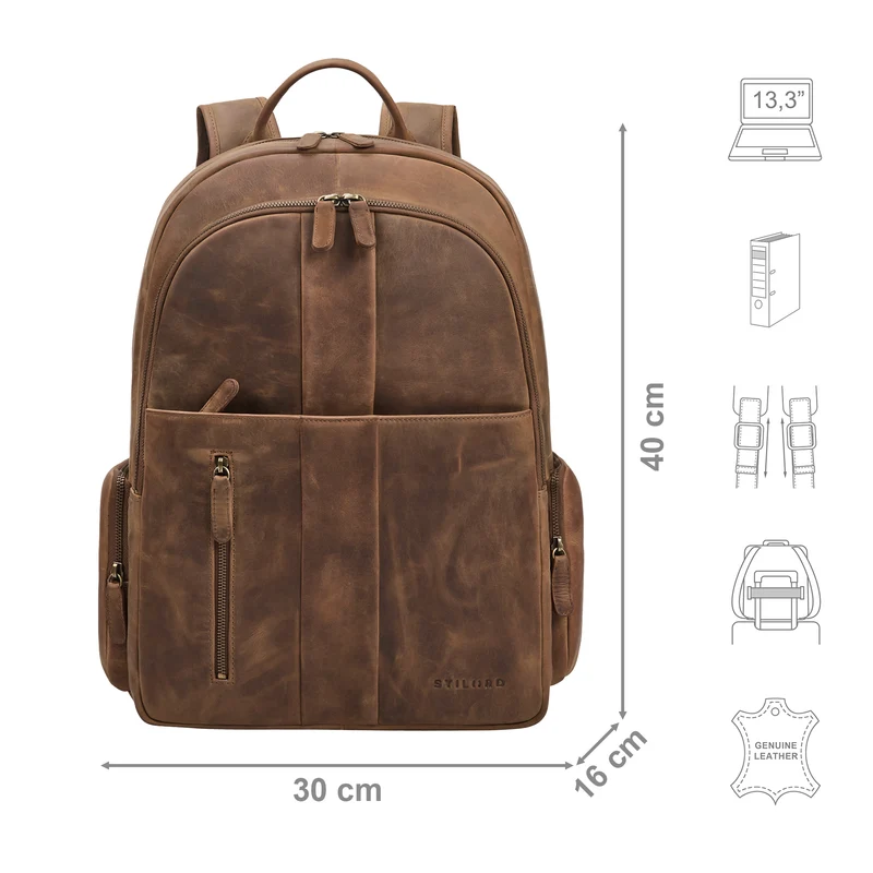 "Gregor" Moderner Rucksack Leder Damen & Herren Groß 13 - 13,3 Zoll