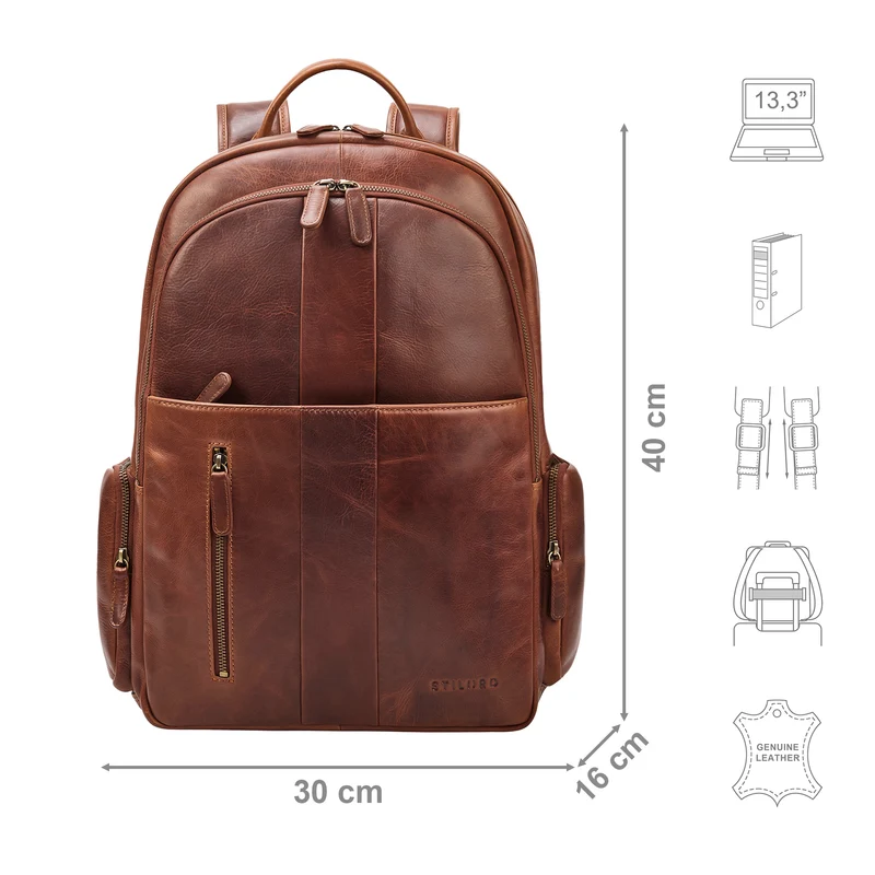 "Gregor" Moderner Rucksack Leder Damen & Herren Groß 13 - 13,3 Zoll