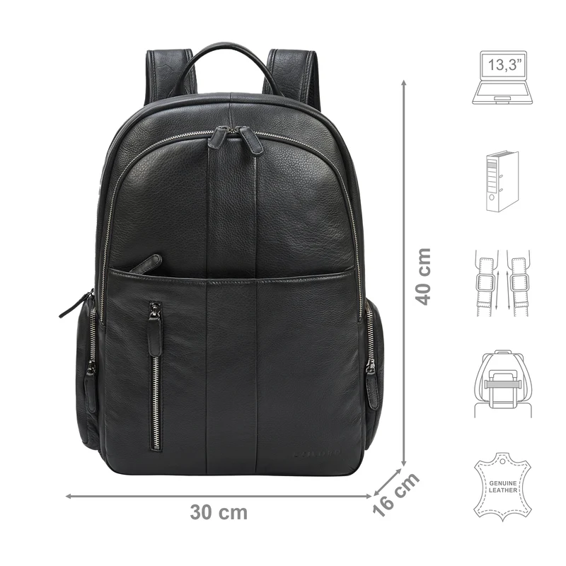 "Gregor" Moderner Rucksack Leder Damen & Herren Groß 13 - 13,3 Zoll