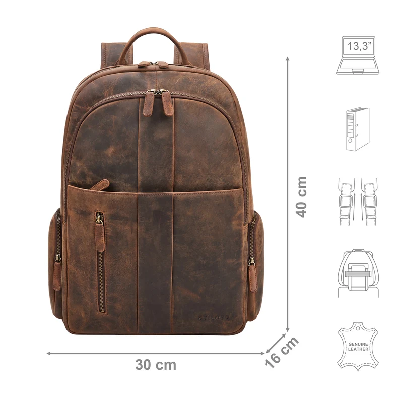 "Gregor" Moderner Rucksack Leder Damen & Herren Groß 13 - 13,3 Zoll