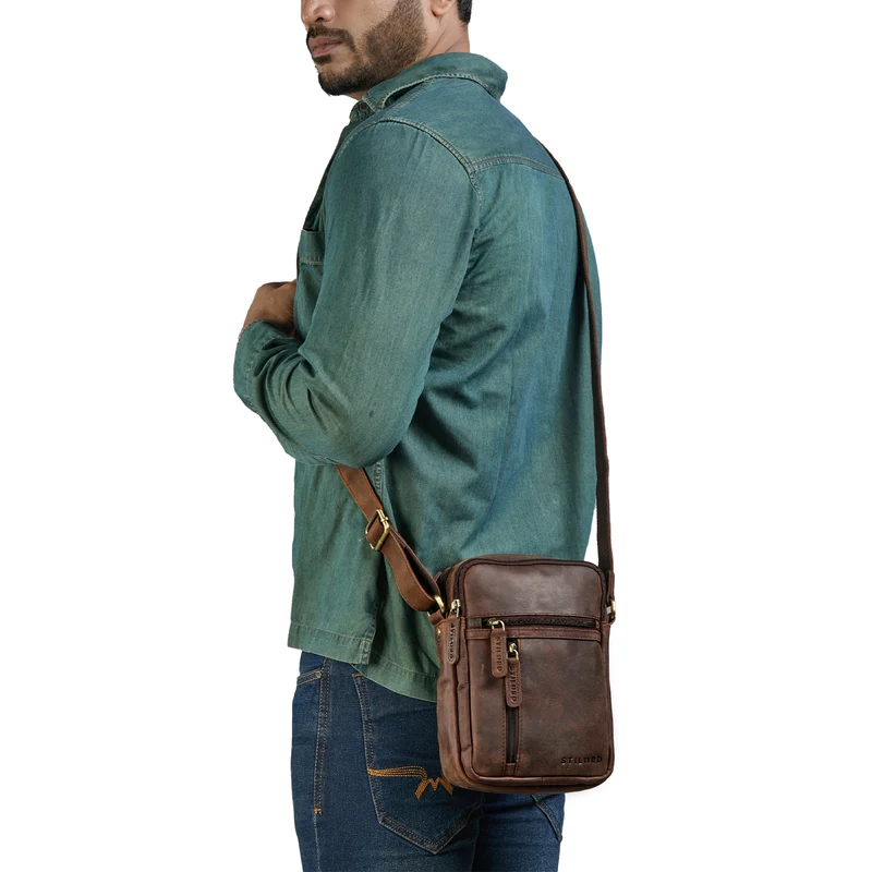 "Zelus" Elegante Schultertasche Herren Leder Klein