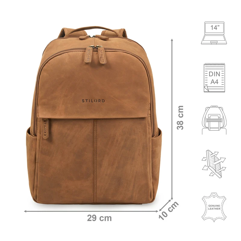 "Marino" Leder Rucksack Damen und Herren Laptopfach 13 - 14