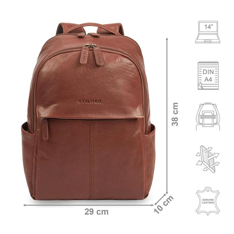 "Marino" Leder Rucksack Damen und Herren Laptopfach 13 - 14
