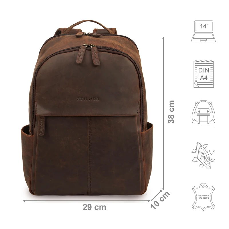 "Marino" Leder Rucksack Damen und Herren Laptopfach 13 - 14