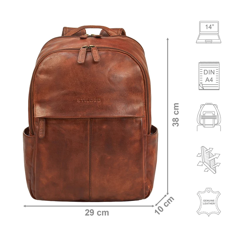 "Marino" Leder Rucksack Damen und Herren Laptopfach 13 - 14